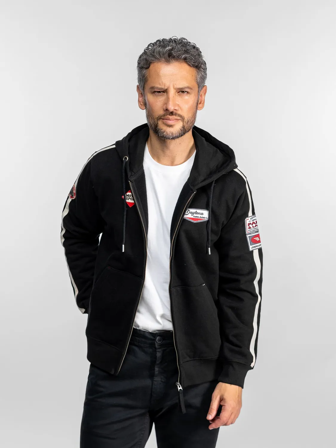 Daytona Hampton sweat capuche moto noir molleton épais