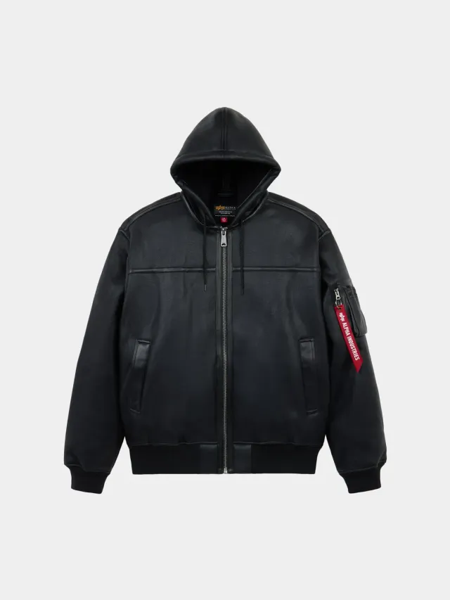 Alpha Industries MA-1 Hooded bomber simili cuir noir doublé