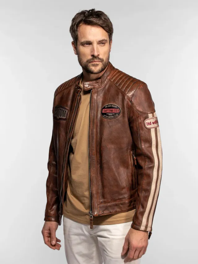 Daytona Corning blouson moto cuir navy tannage végétal