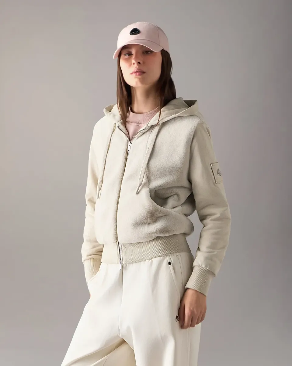 Moose Knuckles Roslyn Bunny sweat à capuche Alabaster fausse fourrure