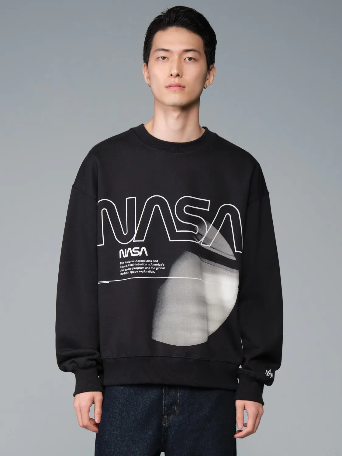 Alpha Industries NASA Galaxy Essential Crew sweat noir coton