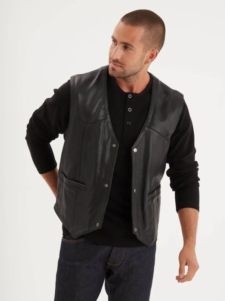 Daytona Cafe Vest gilet cuir homme Black chèvre