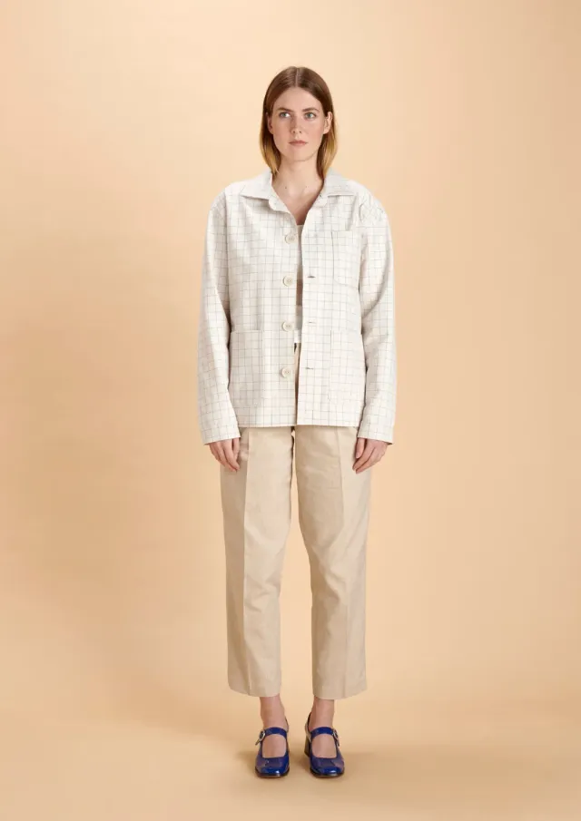 SOUBACQ Le Bleu Minerve veste coton blanc carreaux