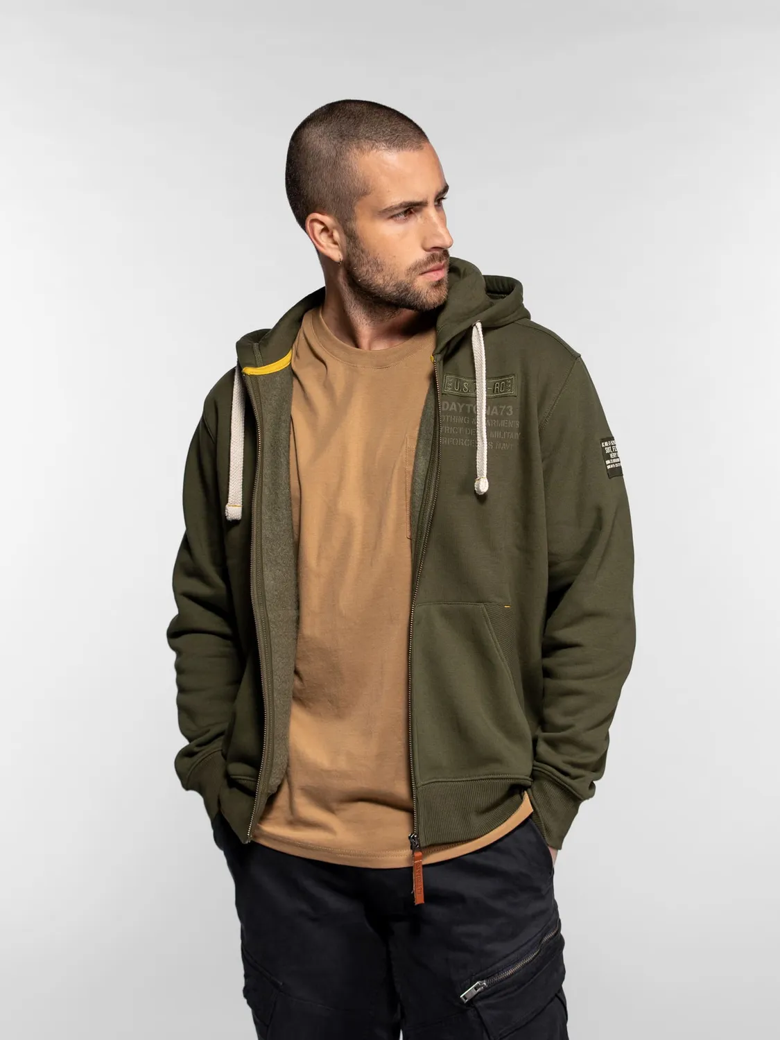 Daytona Tillman sweat capuche zip coton kaki