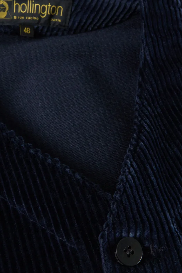 Hollington gilet velours laine bleu marine poches