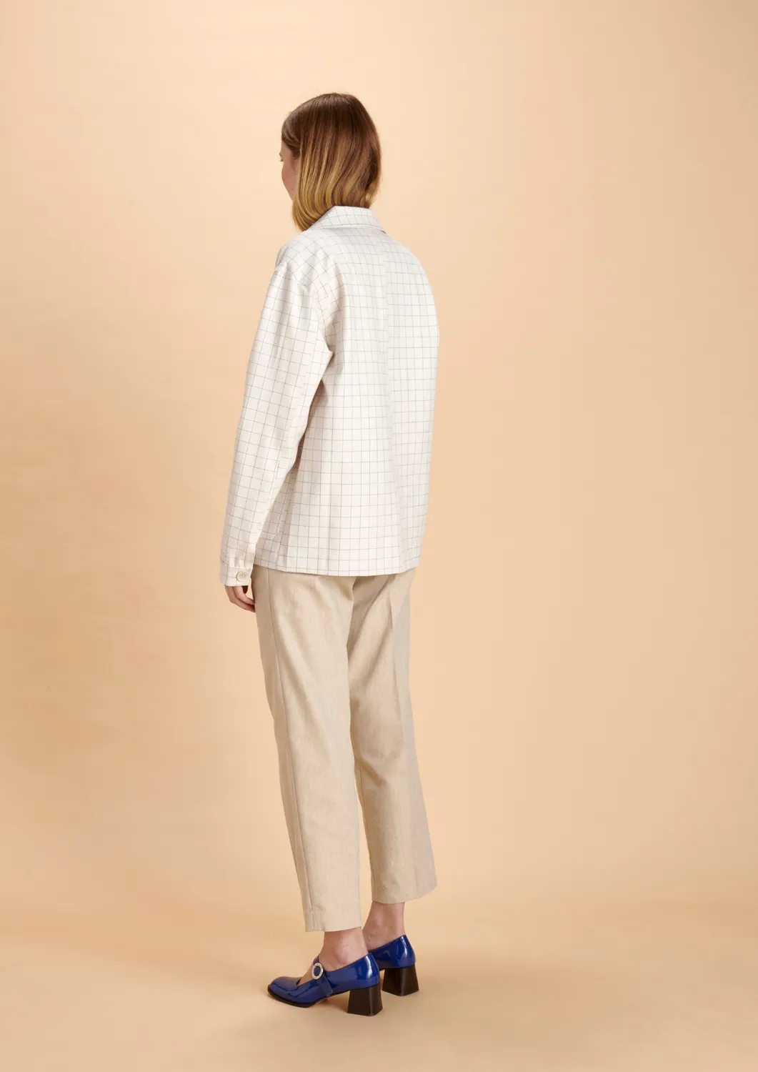 SOUBACQ Le Bleu Minerve veste coton blanc carreaux