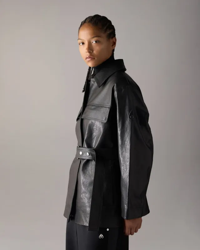 Moose Knuckles Blvd Blouson Cuir Noir Ceinture Amovible