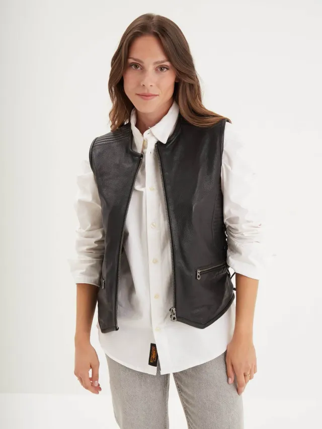 Daytona Free chapter gilet biker cuir noir femme