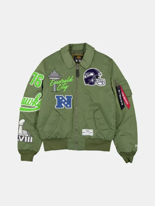 Alpha Industries MA-1 bomber Seahawks vert col rabattu
