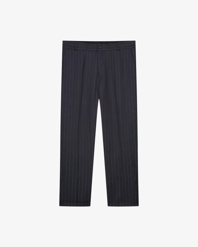 Lebrun pantalon gris rayé laine super 140 homme