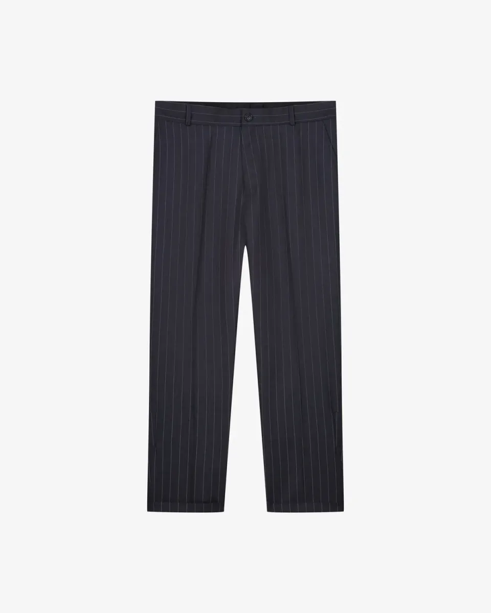 Lebrun Pantalon rayé gris laine Super 140's
