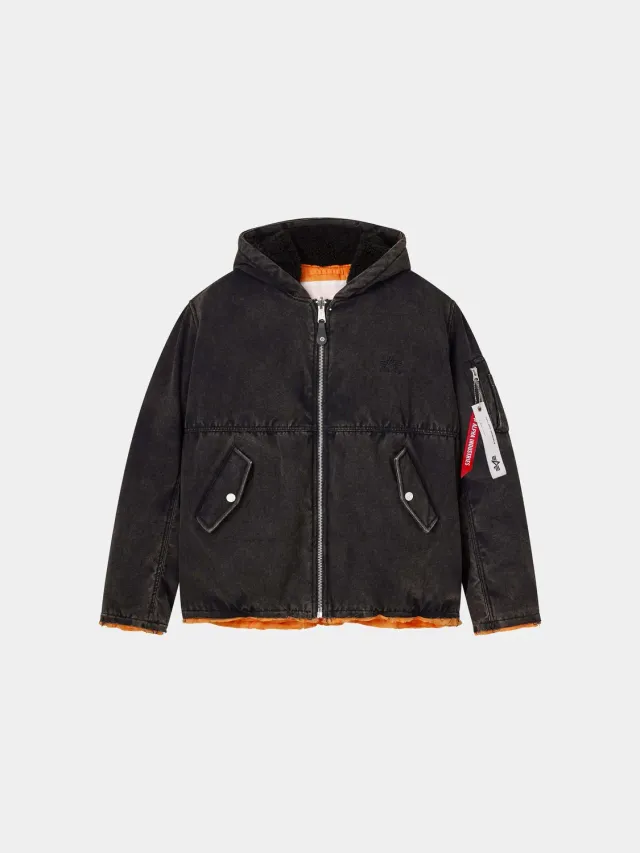 Purple x Alpha Hooded Bomber blouson noir oversize