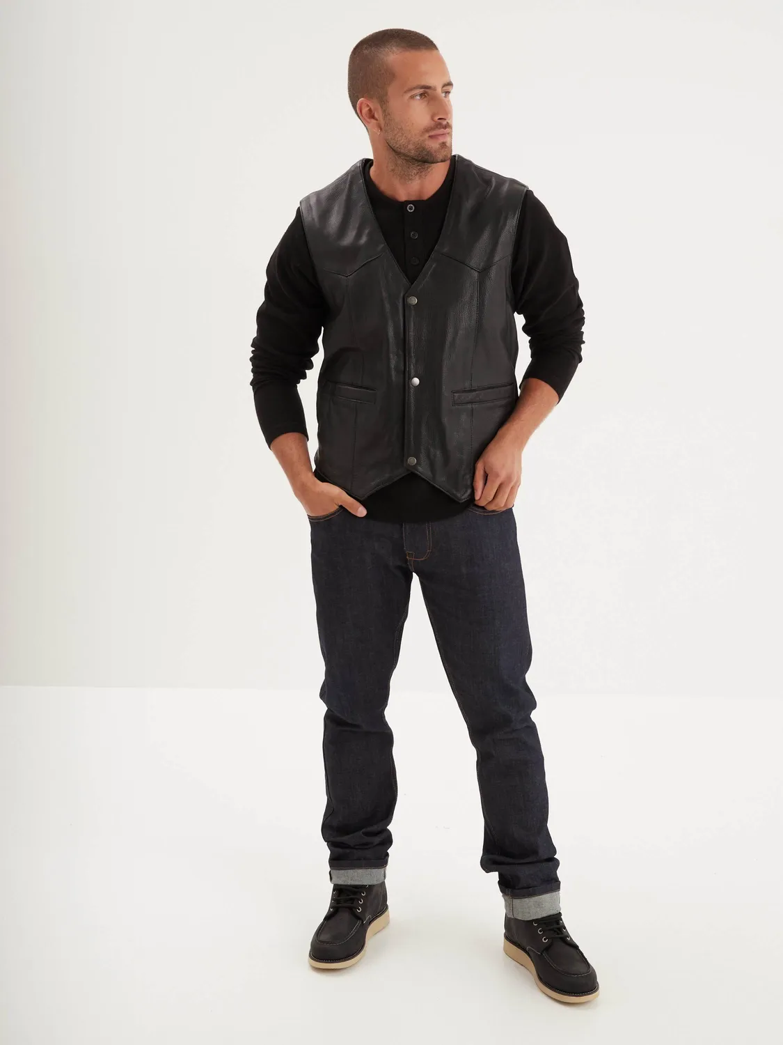 Daytona Cafe Vest gilet cuir homme Black chèvre