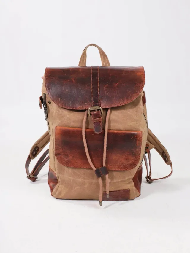 Daytona Backpack sac à dos toile cuir cognac
