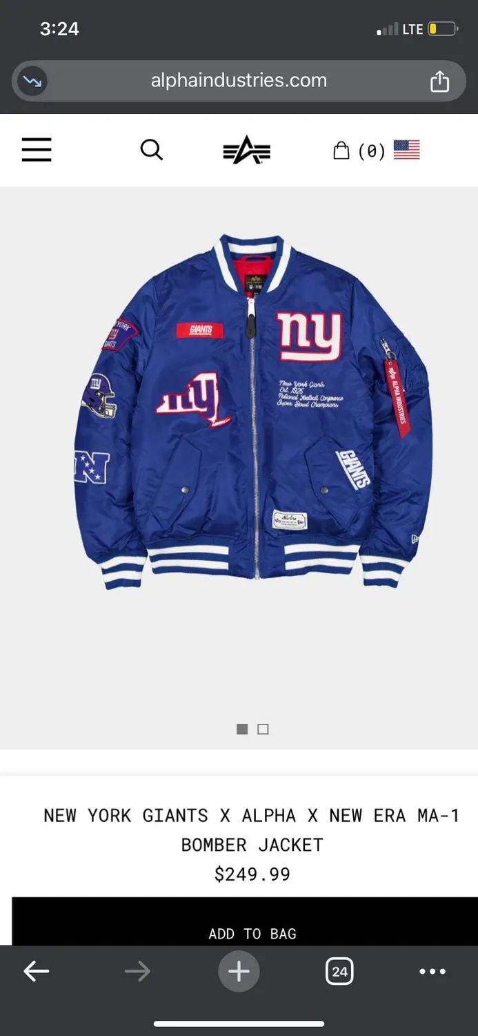 Alpha Industries New York Giants MA-1 bomber nylon bleu