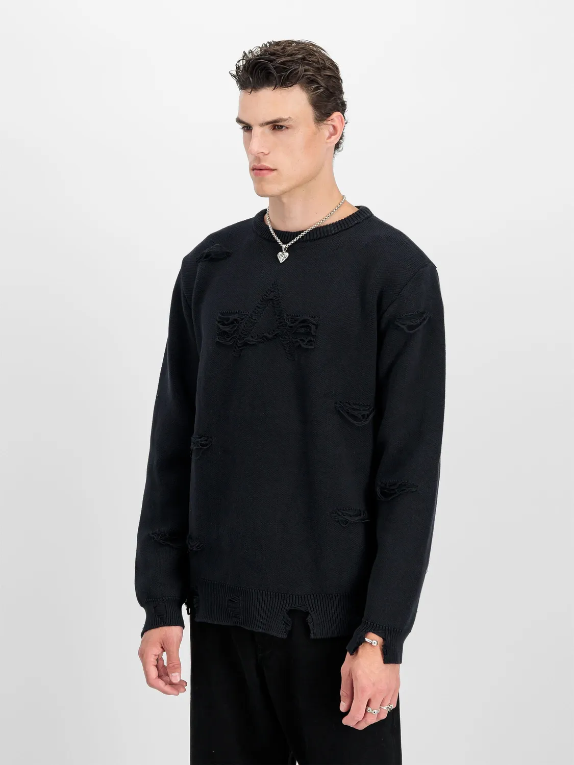 Alpha Industries Distressed Logo Pullover sweat noir coton