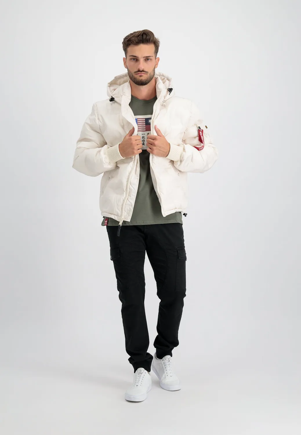 Alpha Industries Hooded Logo Puffer doudoune blanche matelassée