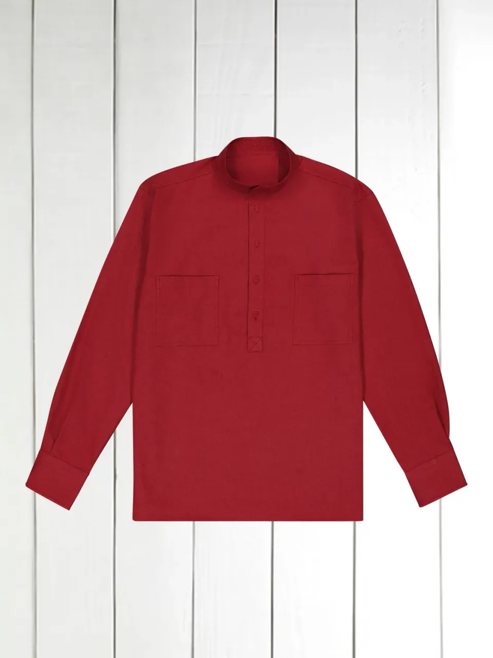 HOLLINGTON chemise col mao coton rouge vermillon droite