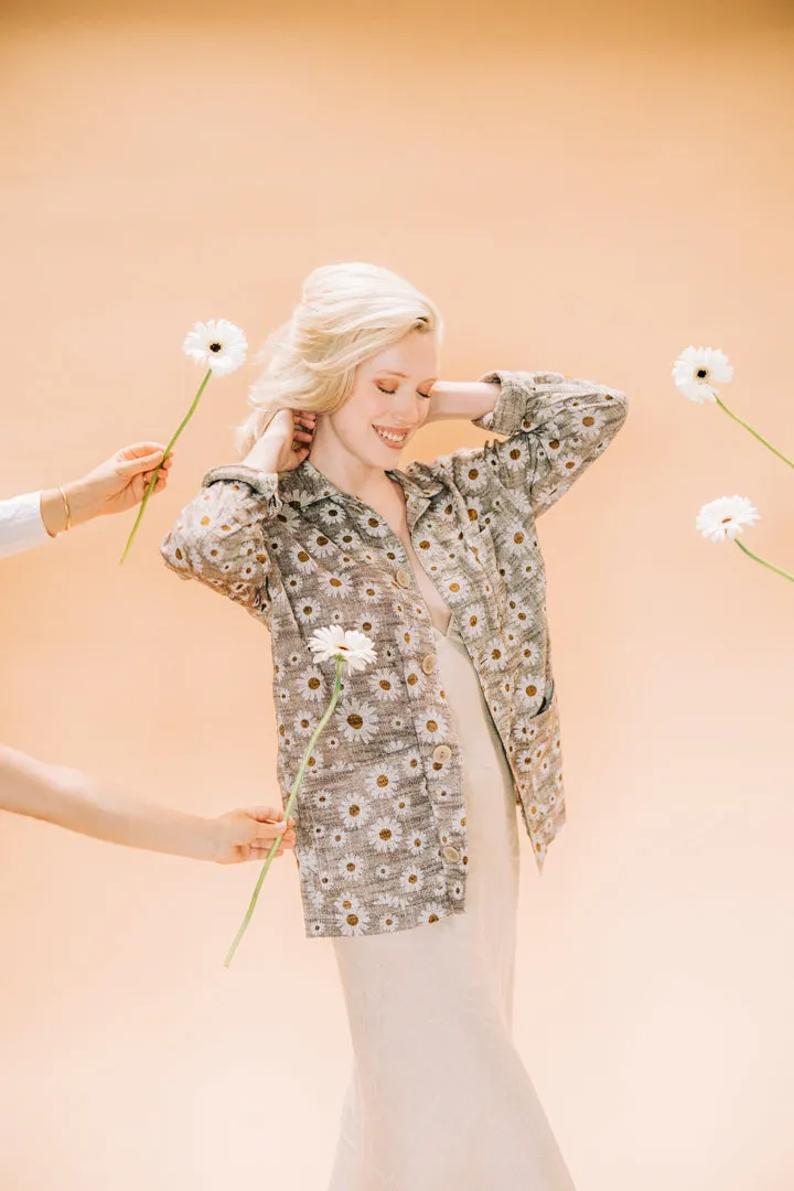Soubacq Bleu Lino veste lin marguerites été