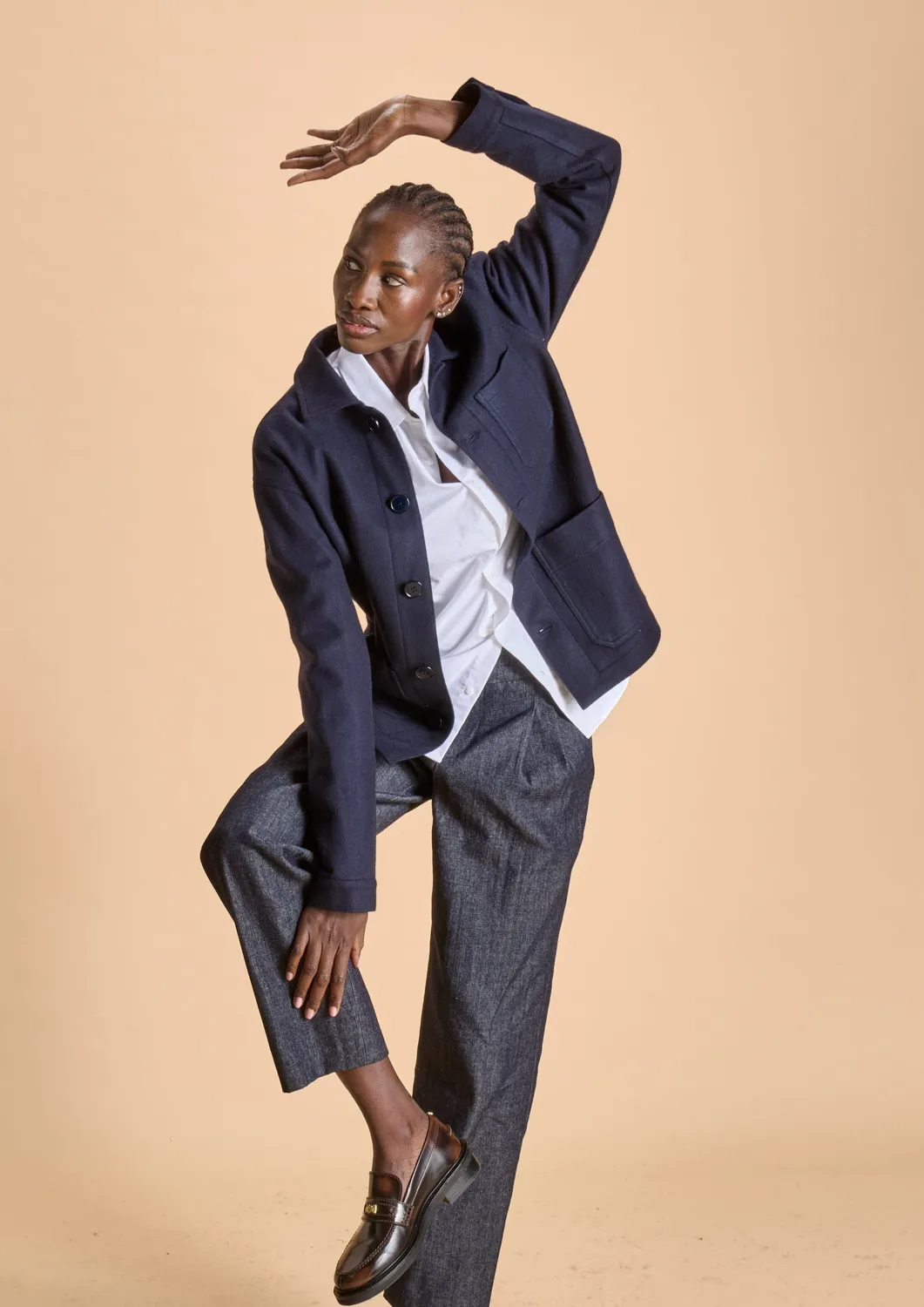 Soubacq Hermine veste de travail laine bleue