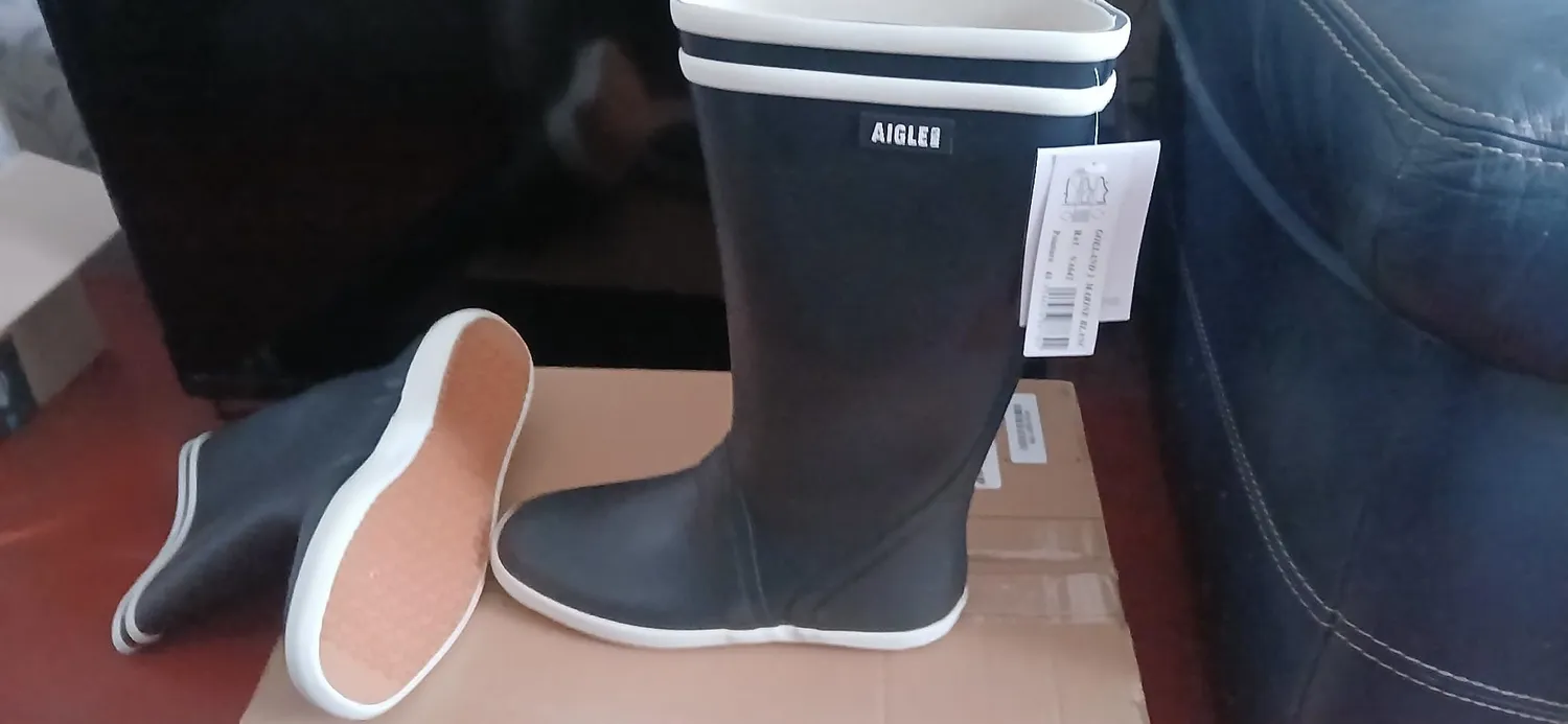 Aigle Goeland botte pluie homme Marine Blanc 2