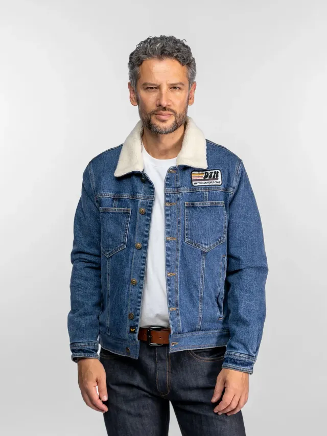 Daytona Durham veste jean sherpa mid wash délavé