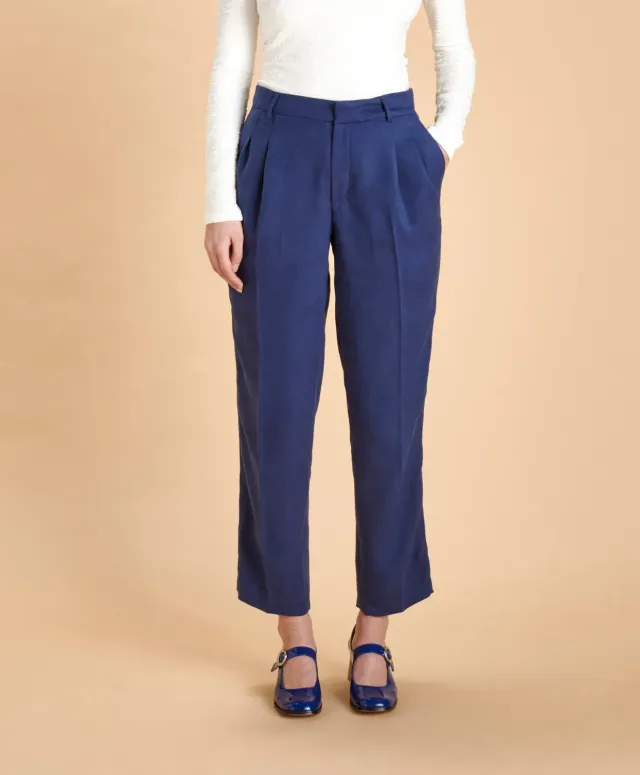 SOUBACQ Le Pantalon Roma femme pantalon alcantara bleu