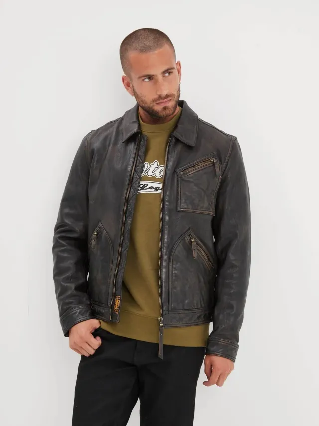 DAYTONA Lovel blouson cuir homme noir agneau vintage