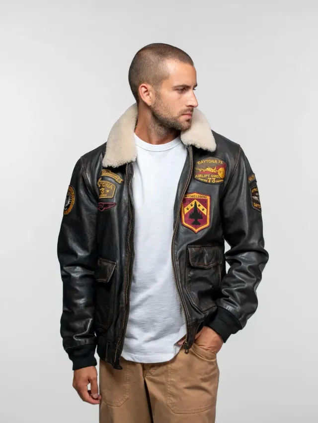 Daytona Mock blouson cuir aviateur noir patiné