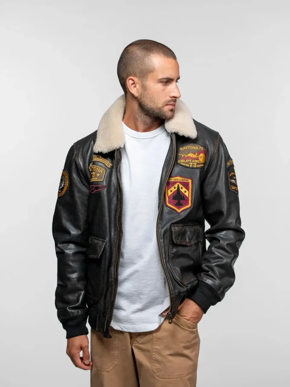 Daytona Mock blouson cuir aviateur noir patiné
