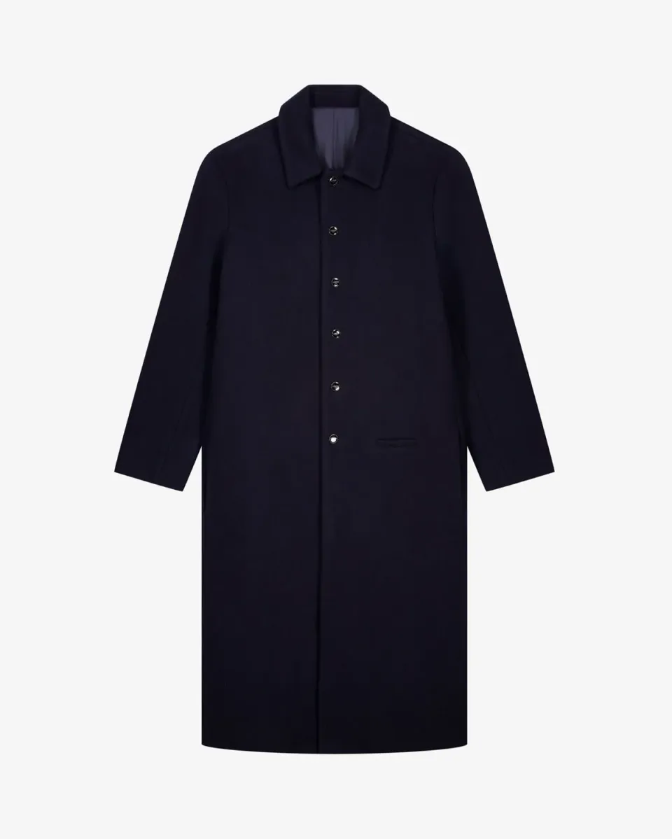 Lebrun Manteau long bleu nuit laine coupe droite