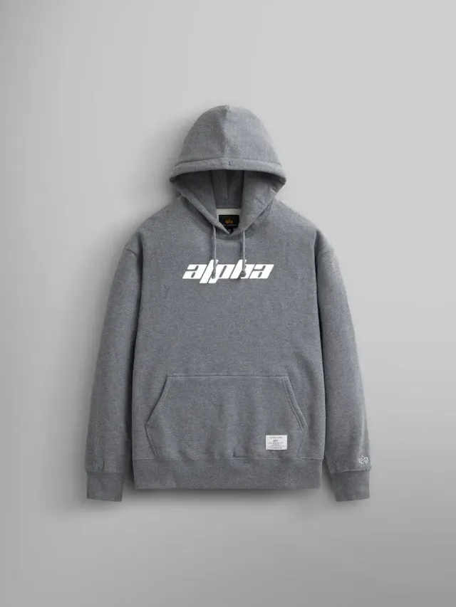 Alpha Industries Alpha Logos Hoodie sweat capuche gris chiné poche