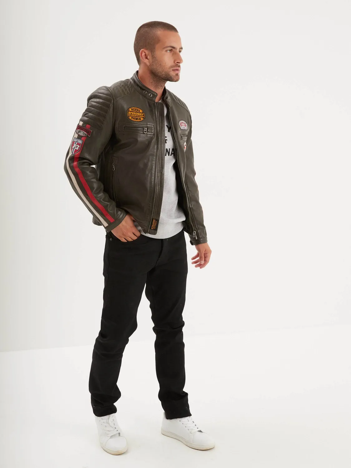 Daytona Gasly blouson motard mouton noir col motard