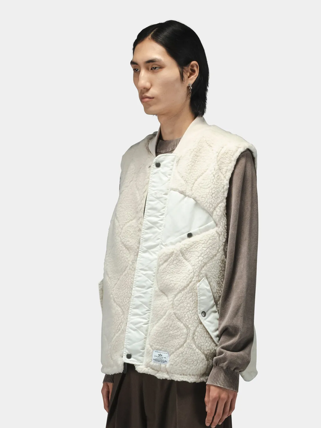 Alpha Industries Sherpa Onion Quilting gilet dune white