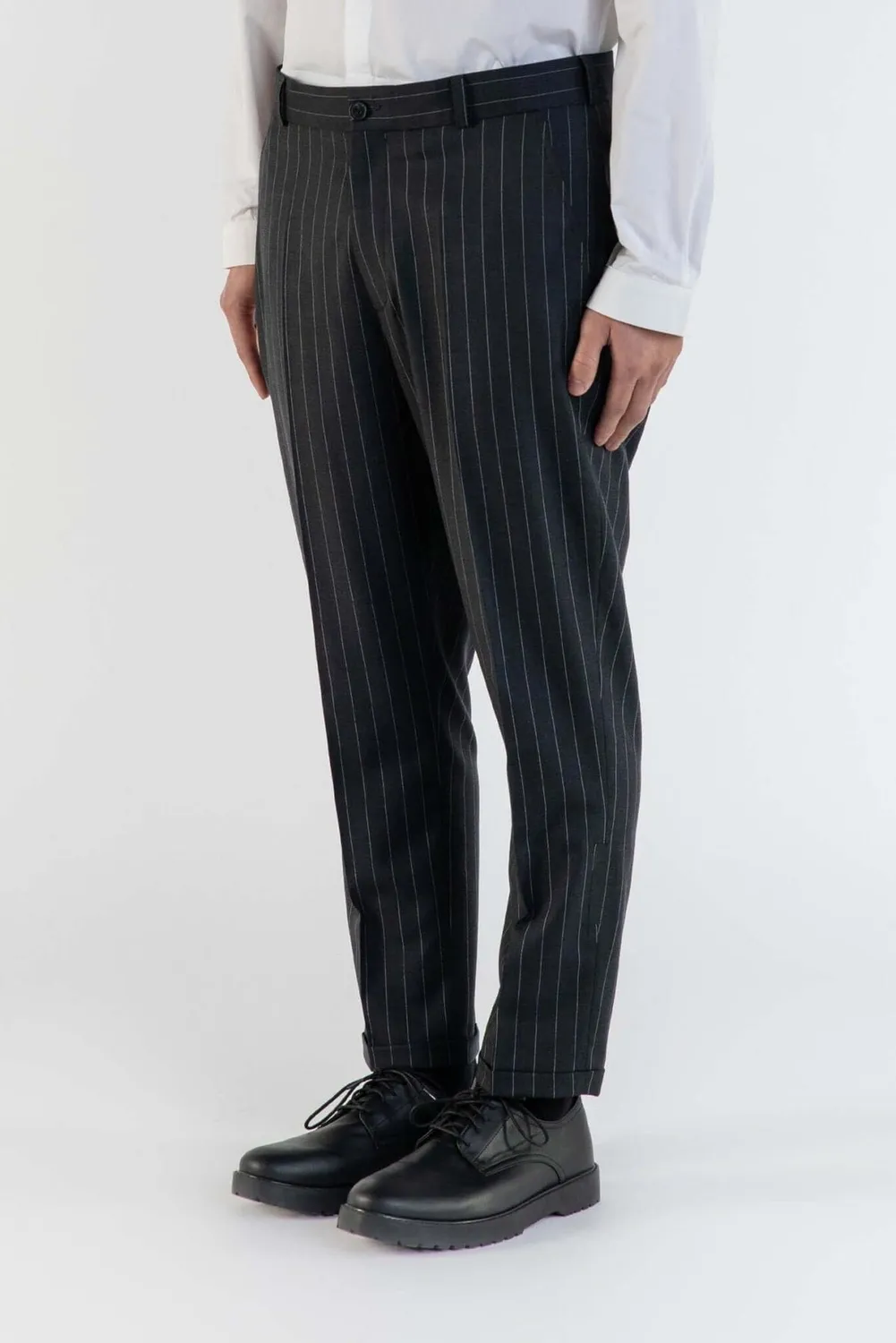 Lebrun Pantalon rayé gris laine Super 140's