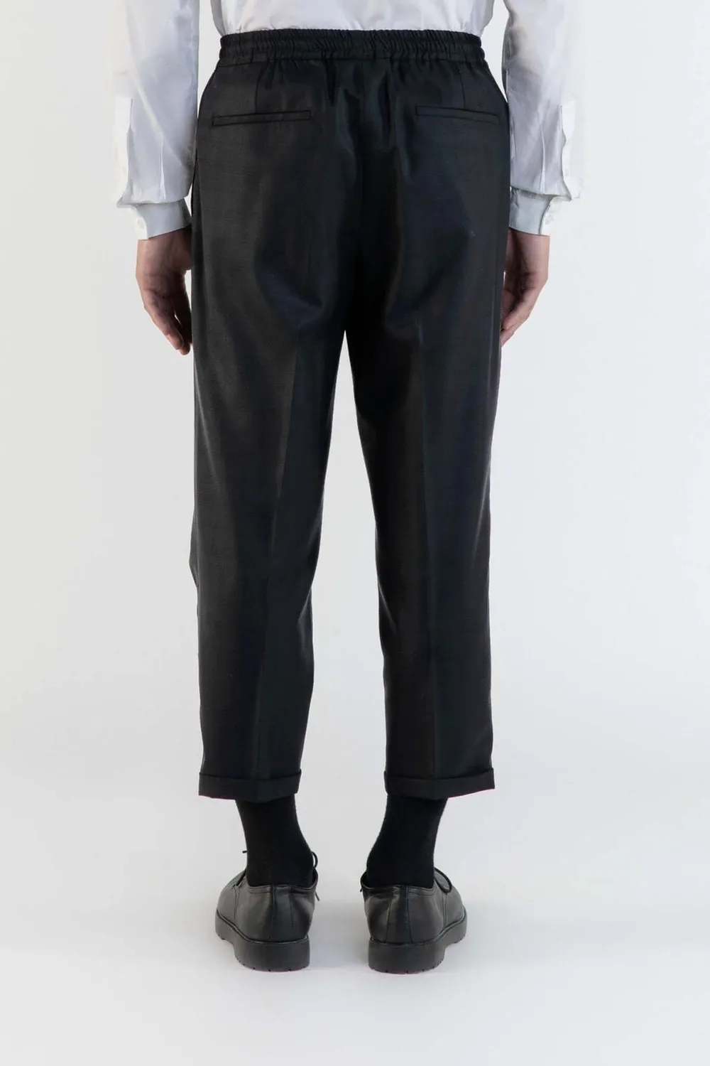 LEBRUN pantalon laine noir plissé taille élastique