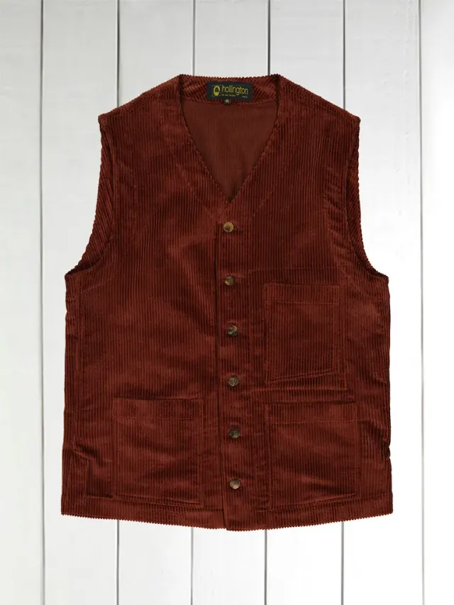 Hollington velours chestnut gilet laine poches plaquées