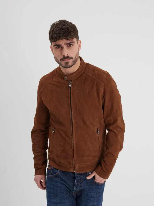 DAYTONA Delf veste daim cuir chèvre col pression