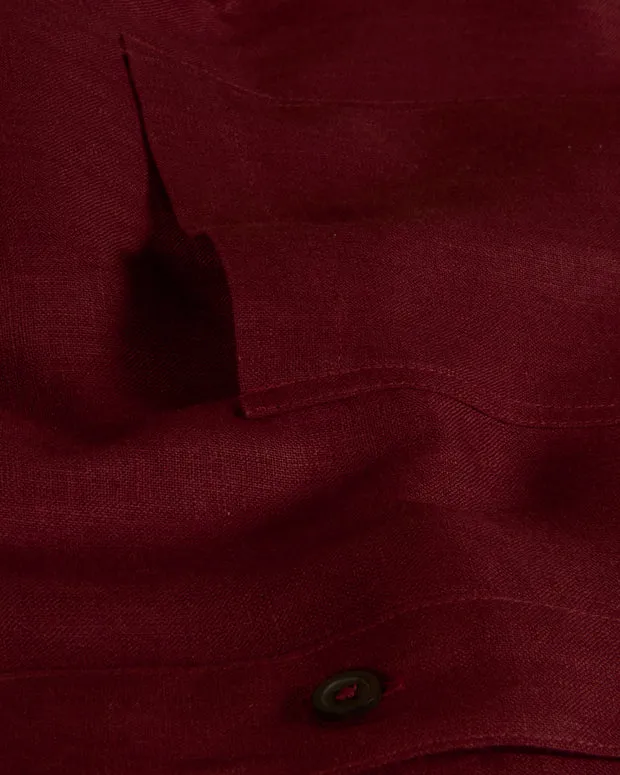 Hollington chemise lin col mao bordeaux pur