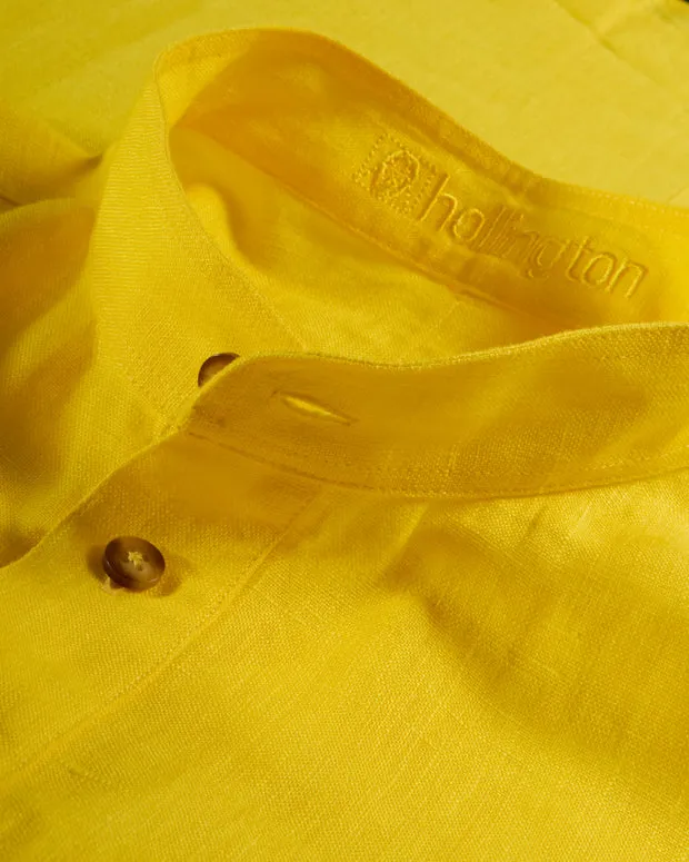 Hollington chemise col mao jaune lin hopsack