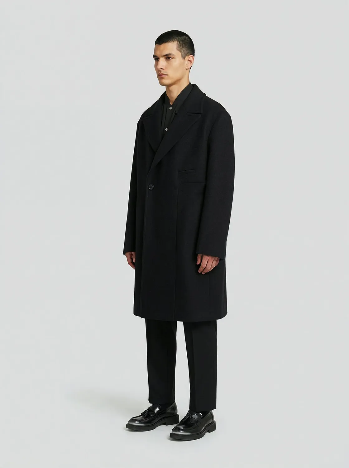 Lebrun Double Noir manteau noir laine croisé