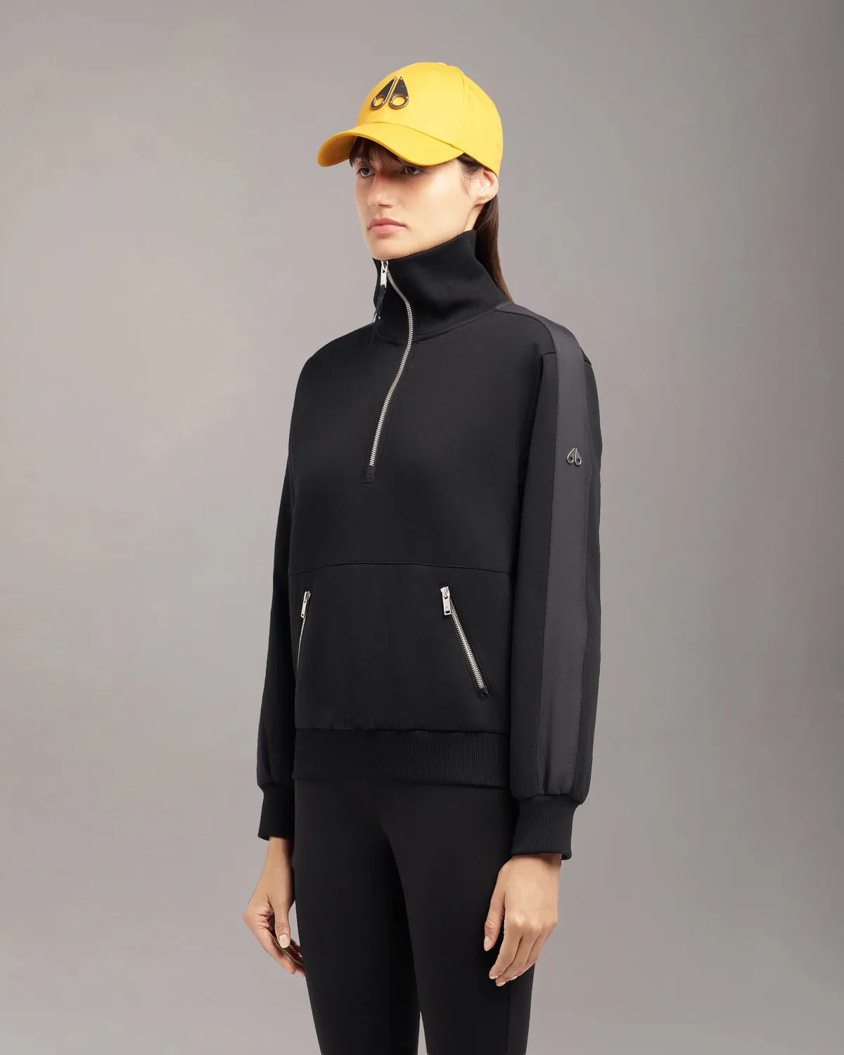 Moose Knuckles Mix Media sweat quarter zip noir sport