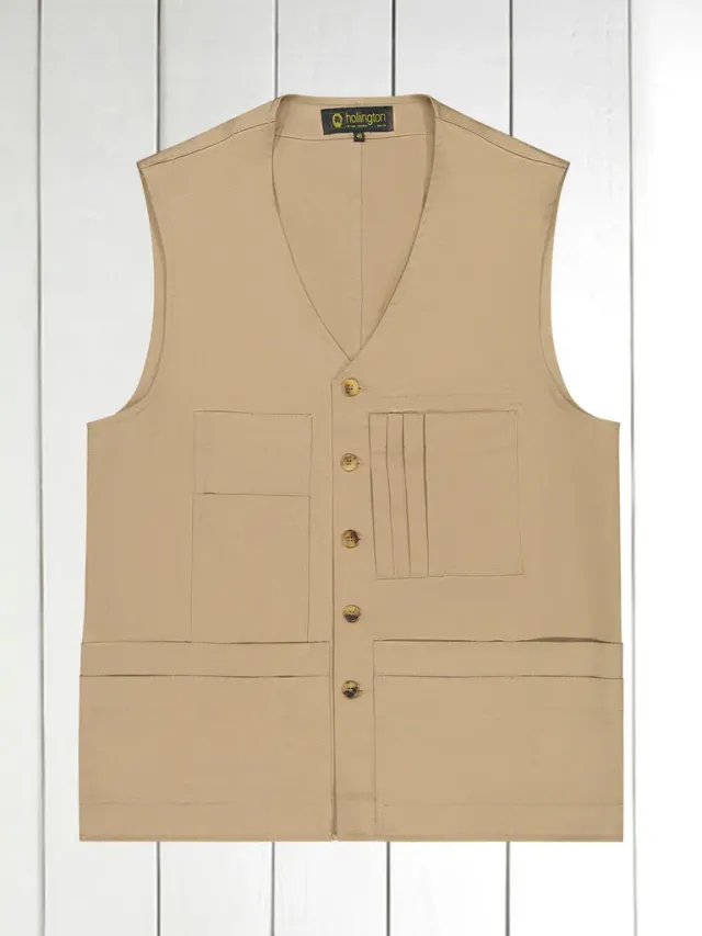 Hollington gilet 20 poches twill coton sable stretch