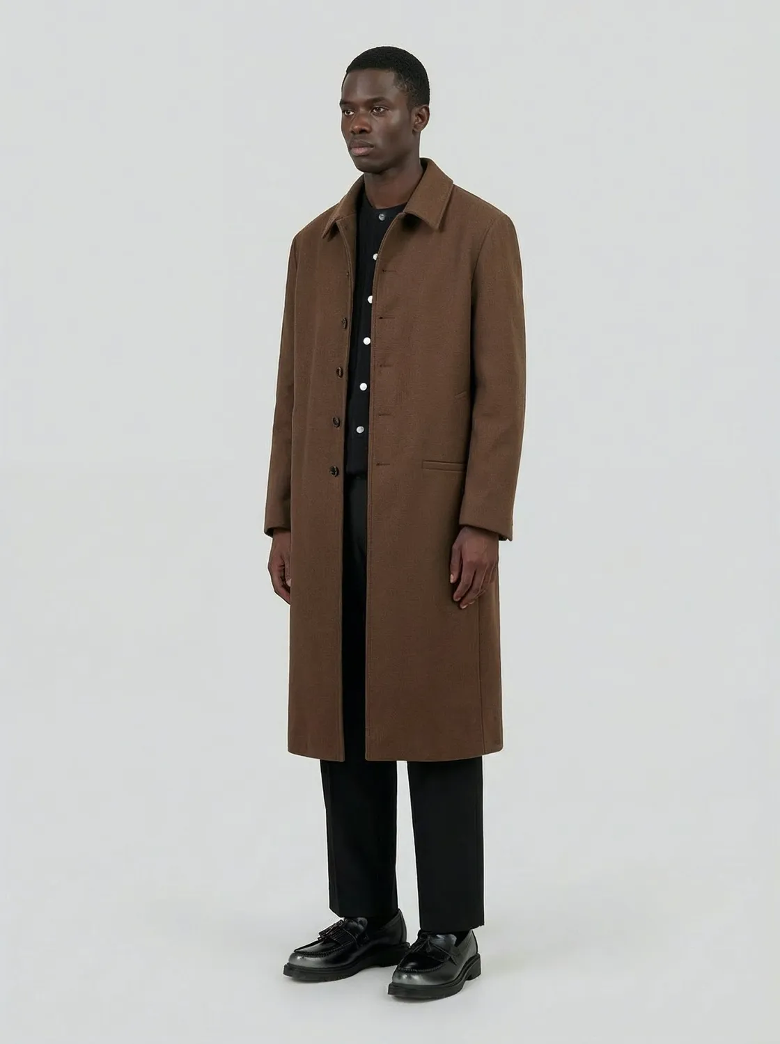 Lebrun Manteau Long Marron Chocolat Laine Cachemire Homme