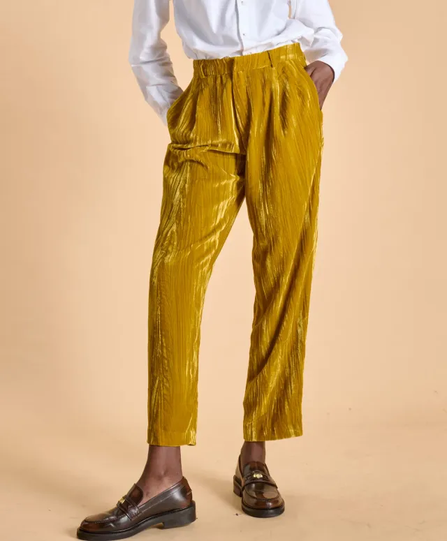 Soubacq Le Pantalon Sadie velours de soie doré