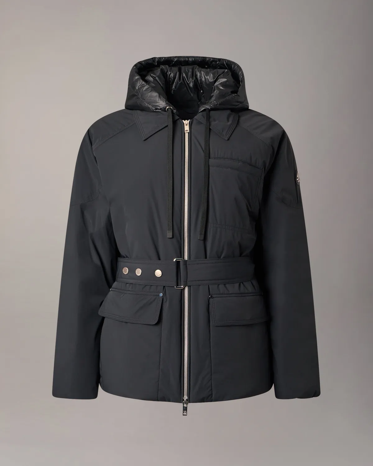 Moose Knuckles Tegan parka 3/4 noire ceinturée duvet