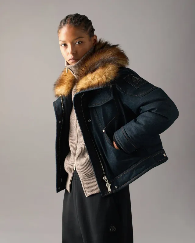 Moose Knuckles Frontier Trucker veste jean denim duvet