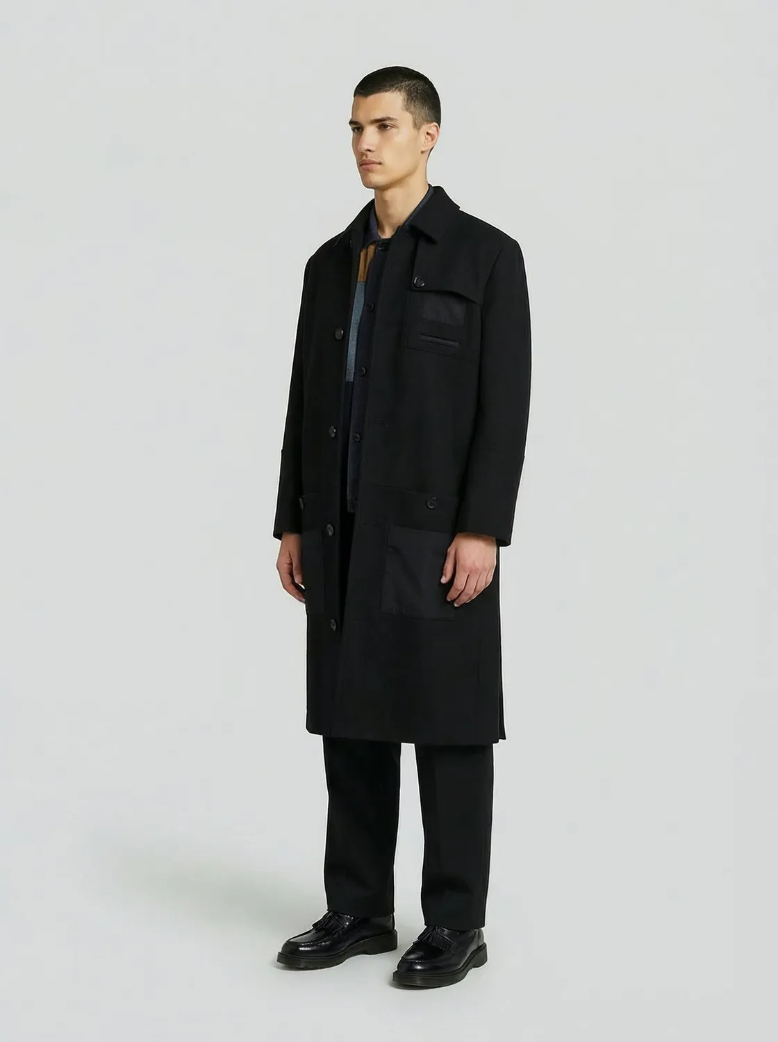 LEBRUN Manteau laine cachemire noir droit homme