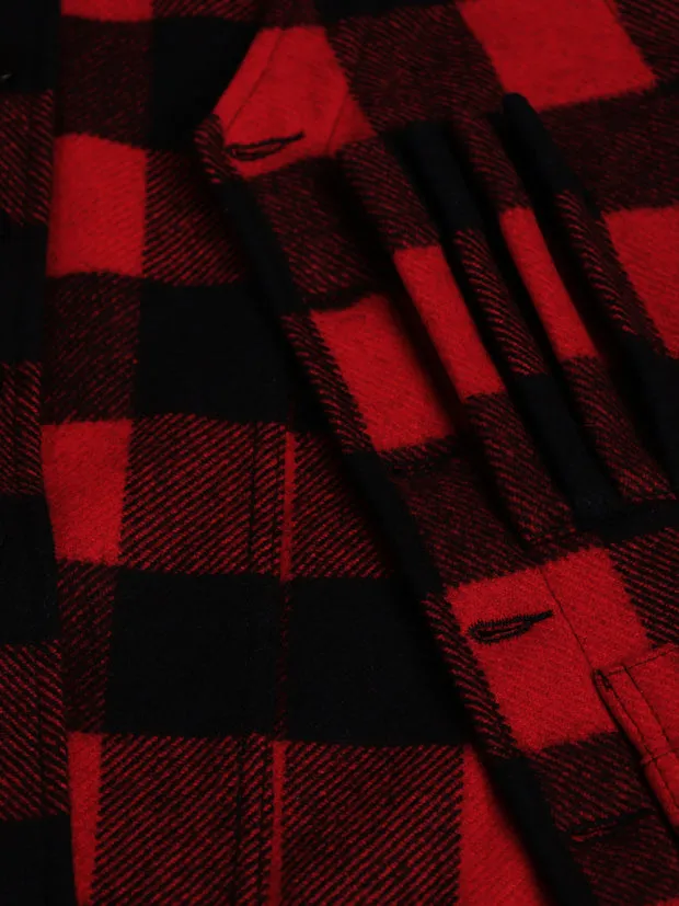 HOLLINGTON gilet 20 poches laine carreaux noir rouge