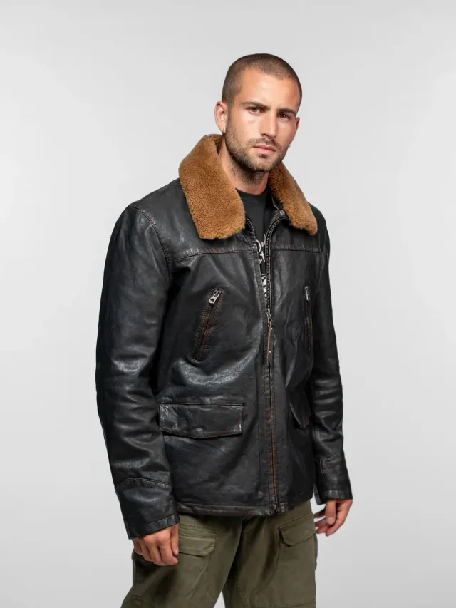 Daytona Bader blouson cuir homme noir vintage